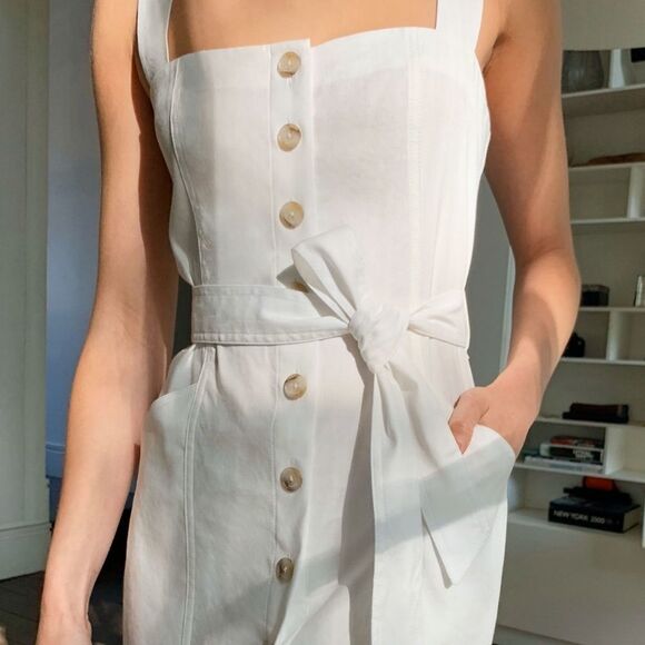 NWT Aritzia Babaton Kofi Dress Tan Linen Blend Button Front Tank Dress - Picture 3 of 11